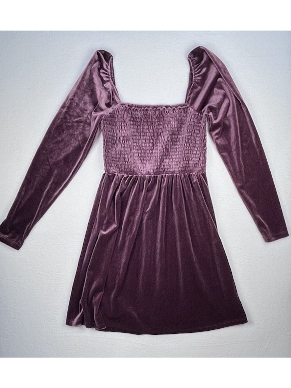GAP Velvet Smocked Top XS Mauve Square Neck Long Sleeve Romantic Dress
